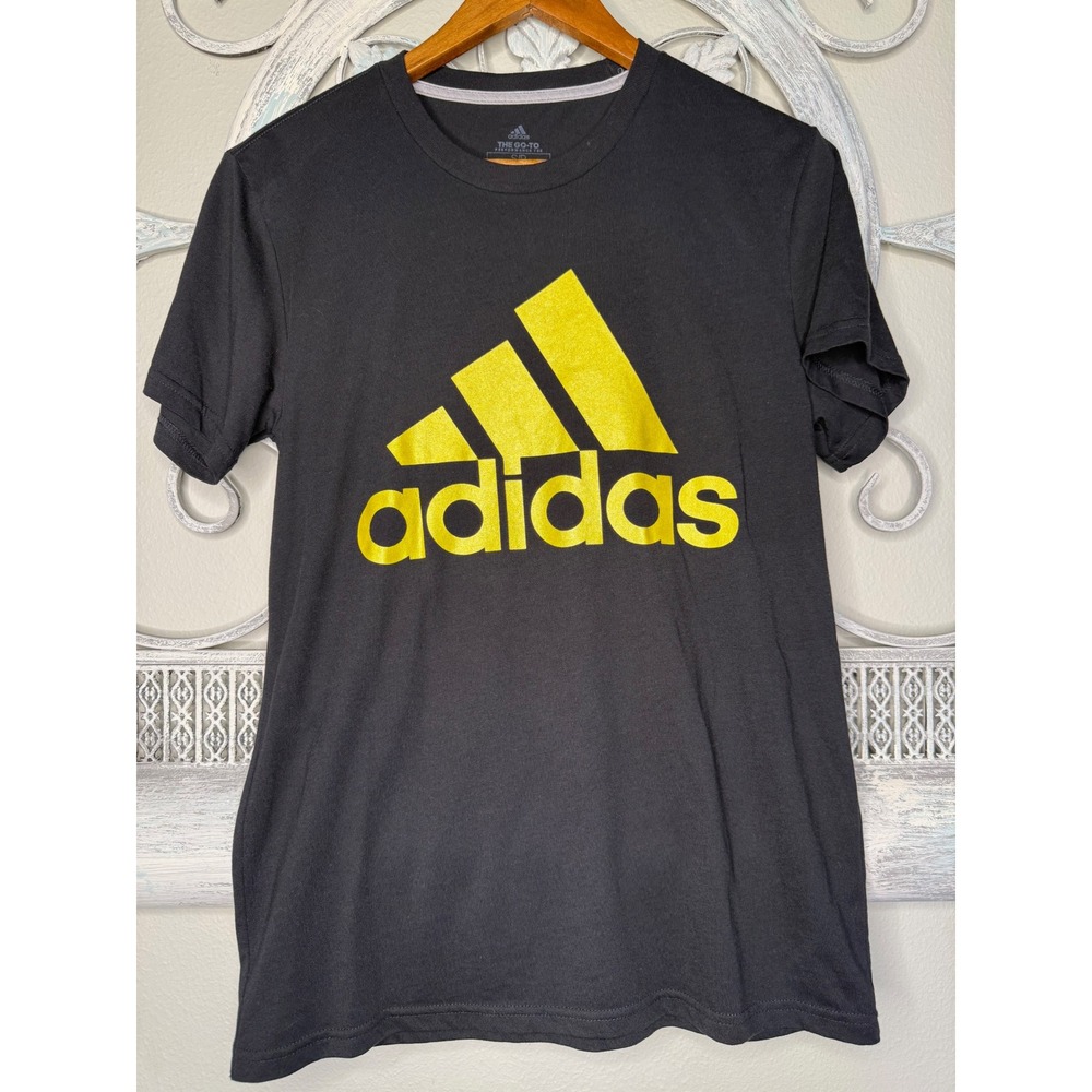 Adidas The Go-To Performance Tee Black‎ Yellow Graphic Logo T-Shirt Womens Small